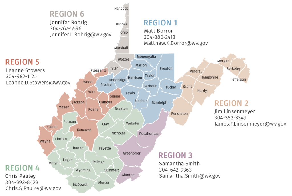 WV Economic Development Regional Representative Map | West Virginia ...